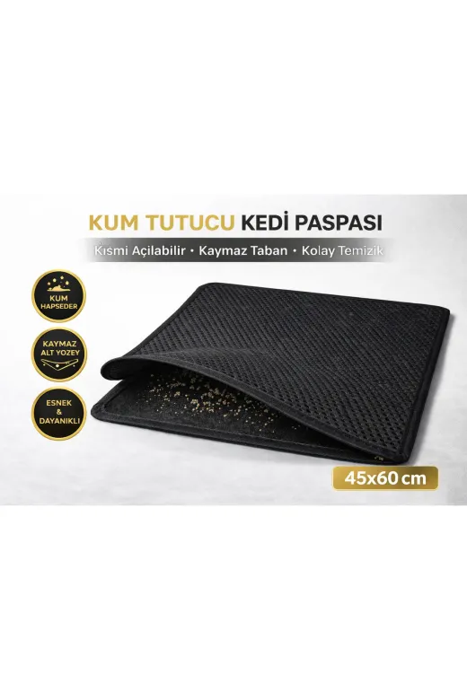 karamelpet KP-PSPS-SYH Kedi Elekli Tuvalet Önü Kum Tutucu Paspas 45 Cm - 60 Cm Siyah