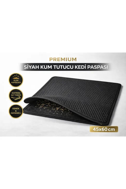 karamelpet KP-PSPS-SYH Kedi Elekli Tuvalet Önü Kum Tutucu Paspas 45 Cm - 60 Cm Siyah