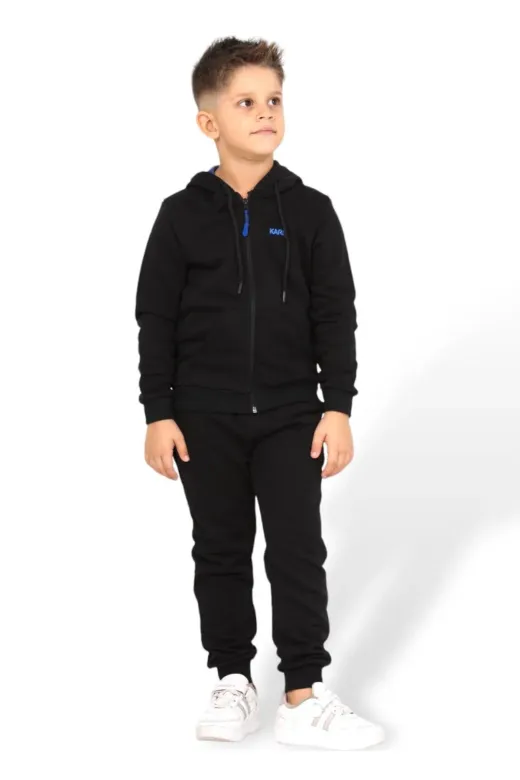 KARB TKMFRMUARLI8585 Unisex Kız Ve Erkek Çocuk Kapüşonlu Fermuarlı Alt Ve Üst Eşofman Takım Yüzde Yüz Pamuk Çocuk Pijama
