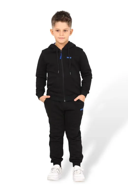 KARB TKMFRMUARLI8585 Unisex Kız Ve Erkek Çocuk Kapüşonlu Fermuarlı Alt Ve Üst Eşofman Takım Yüzde Yüz Pamuk Çocuk Pijama