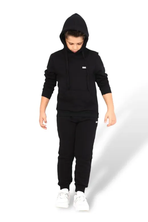 KARB TKMKAP9090 Unisex Kız Ve Erkek Çocuk Kapüşonlu Alt Ve Üst Eşofman Takım Yüzde Yüz Pamuk Çocuk Pijama Takım