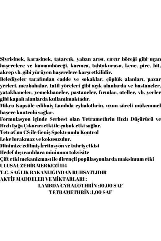 karde tarım 50 CS Tetracon Cs Akrep, Pire, Kene, Hamamböceği, Tahtakurusu Genel Haşare İlacı 50 Ml