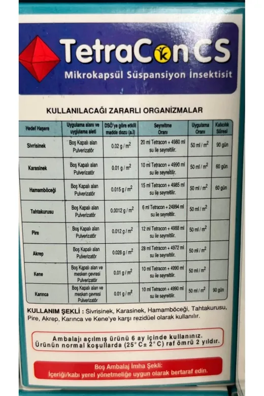 karde tarım 50 CS Tetracon Cs Akrep, Pire, Kene, Hamamböceği, Tahtakurusu Genel Haşare İlacı 50 Ml
