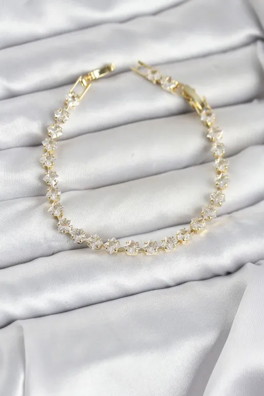 Kare Zirkon Taşlı Gold Renk Pirinç Su Yolu Kadın Bileklik TJ-BB8326