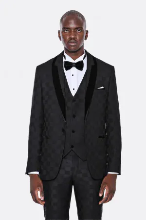 Kareli Slim Fit Siyah Erkek Damatlık - Wessi - 56 / Siyah