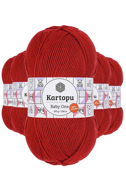 Kartopu RT-RYL-5ARKTBON129 5 Adet Baby One Tüylenmeyen El Örgü İpi Yünü Koyu Kırmızı K129