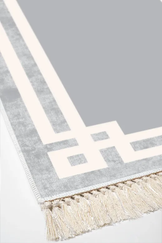 KAYABEY HOME B3-657MK1-10P2 Kaymaz Taban Djt 2 Li Banyo Paspas Takımı Trend Saçaklı Modern 657M Gri