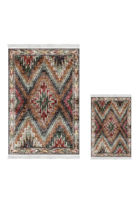 KAYABEY HOME B3-F5003K1-10P2 Kaymaz Taban Djt 2 Li Banyo Paspas Takımı Trend Saçaklı Iskandinav F5003 Renkli