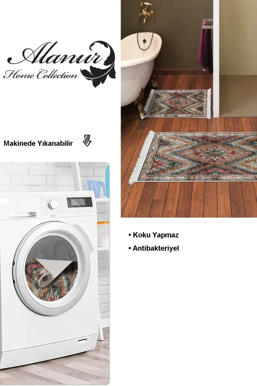 KAYABEY HOME B3-F5003K1-10P2 Kaymaz Taban Djt 2 Li Banyo Paspas Takımı Trend Saçaklı Iskandinav F5003 Renkli