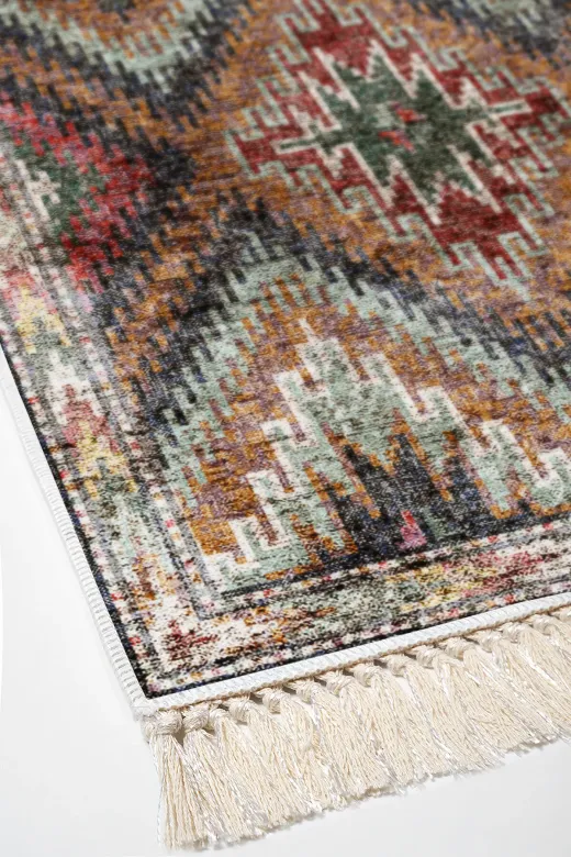 KAYABEY HOME B3-F5003K1-10P2 Kaymaz Taban Djt 2 Li Banyo Paspas Takımı Trend Saçaklı Iskandinav F5003 Renkli