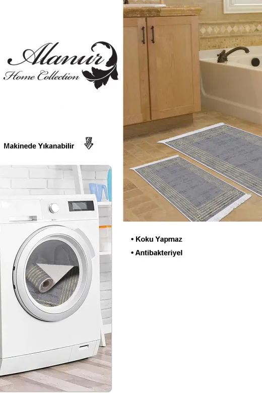KAYABEY HOME B3-M5142K1-10P2 Kaymaz Taban Djt 2 Li Banyo Paspas Takımı Trend Saçaklı Modern M5142 Antrasit