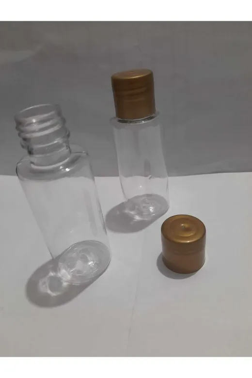 KAYAPETLASTİK KAYAPETPLASTİK73 50 Adet Mini Boş Plastik Mini Şişe ,gold Kapak,şampuan Duş Jeli Saç Kremi Kuaför Malzemesi
