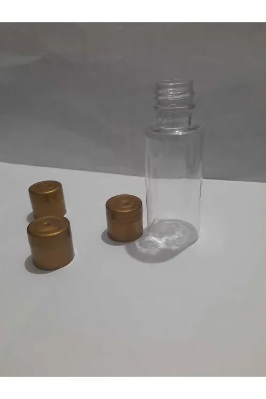 KAYAPETLASTİK KAYAPETPLASTİK73 50 Adet Mini Boş Plastik Mini Şişe ,gold Kapak,şampuan Duş Jeli Saç Kremi Kuaför Malzemesi