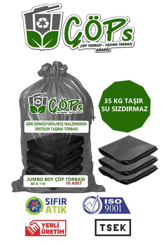 Kayasakal 8684651227812 Taşınma Ve Nakliye Jumbo Boy Kalın Siyah Dökme Çöp Poşeti (80X110) 10 Adet