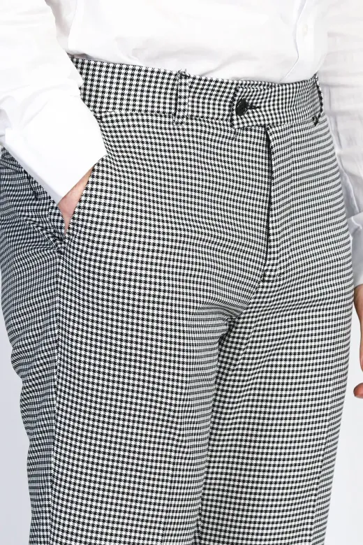 Kaz Ayağı Desenli Slim Fit Gri Erkek Pantolon - Wessi