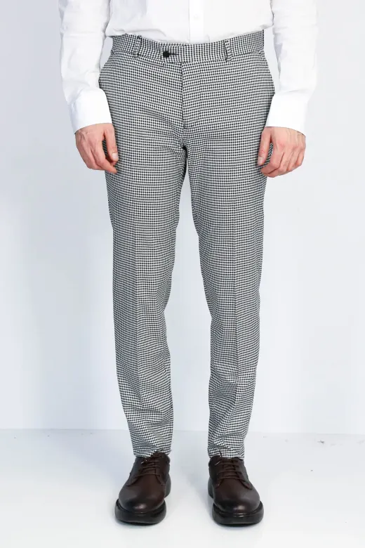 Kaz Ayağı Desenli Slim Fit Gri Erkek Pantolon - Wessi