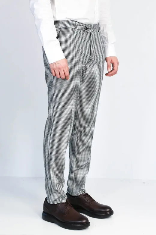Kaz Ayağı Desenli Slim Fit Gri Erkek Pantolon - Wessi