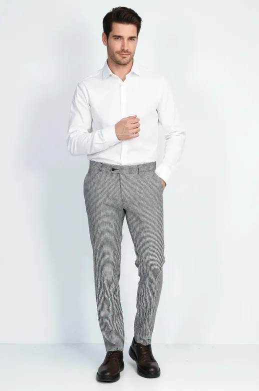 Kaz Ayağı Desenli Slim Fit Gri Erkek Pantolon - Wessi