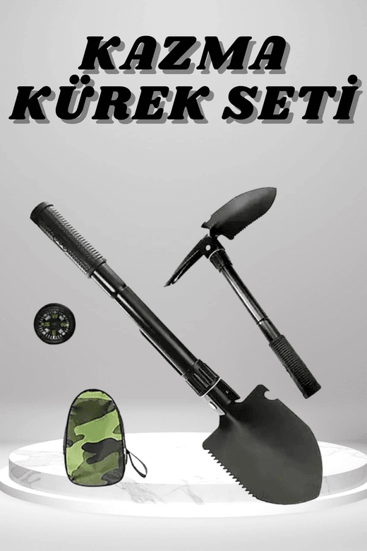 Kazma Kürek Seti Pusulalı Katlanır Portatif Kazma Kürek Seti Çok Fonksiyonlu Katlanabilir