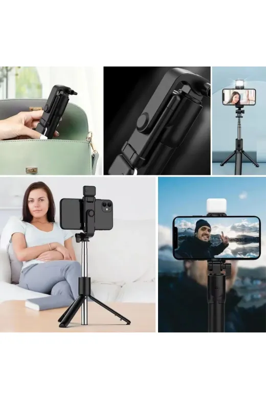 Kendiliğinden LED Işıklı Kumandalı Uzayabilen Selfie Çubuğu,Masa Üstü Tripod