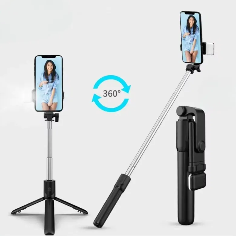 Kendiliğinden LED Işıklı Kumandalı Uzayabilen Selfie Çubuğu,Masa Üstü Tripod (4745)