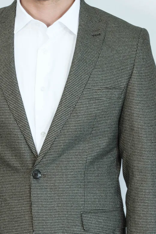 Kendinden Desenli Slim Fit Füme Erkek Ceket - Wessi