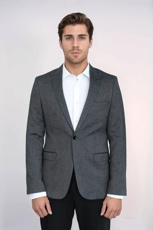 Kendinden Desenli Slim Fit Füme Erkek Ceket - Wessi