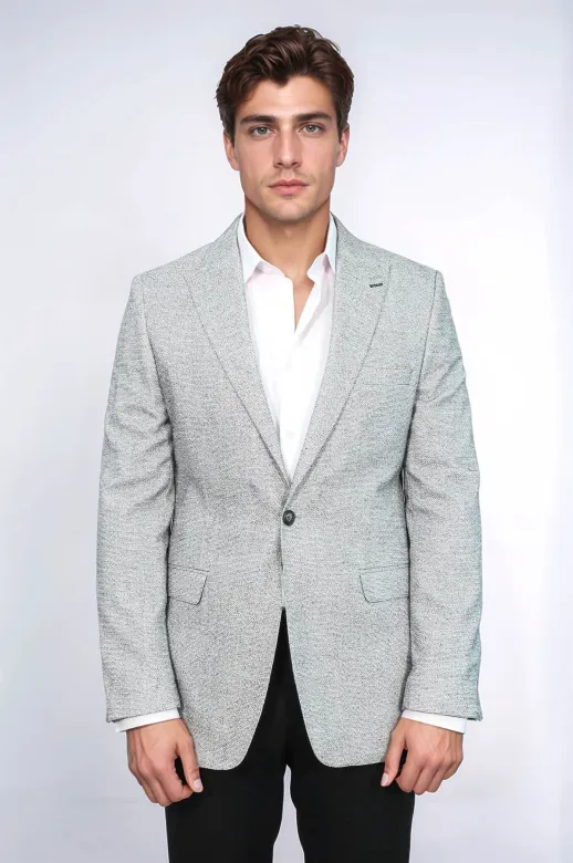 Kendinden Desenli Slim Fit Gri Erkek Ceket - Wessi