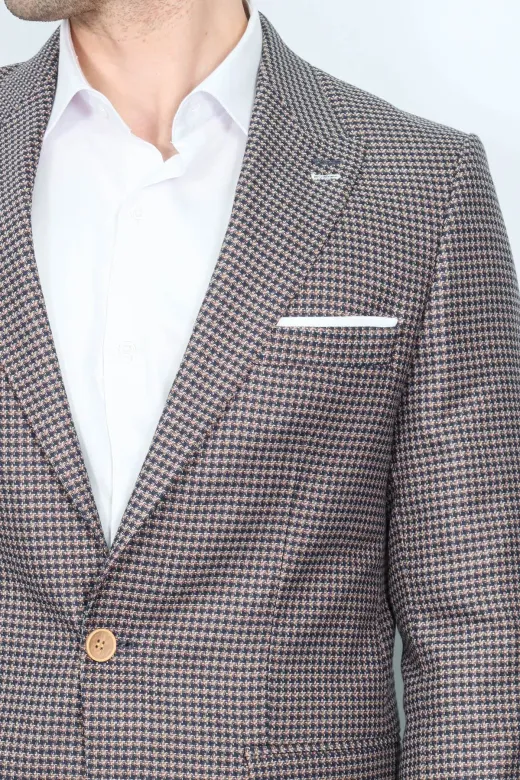 Kendinden Desenli Slim Fit Lacivert Ceket - Wessi