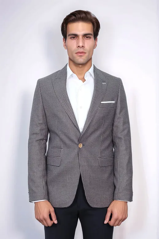 Kendinden Desenli Slim Fit Lacivert Ceket - Wessi