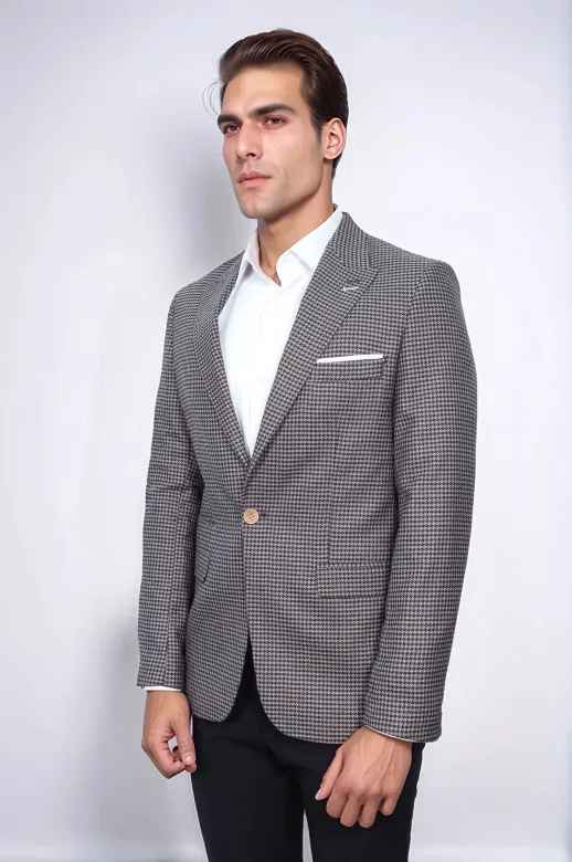 Kendinden Desenli Slim Fit Lacivert Ceket - Wessi