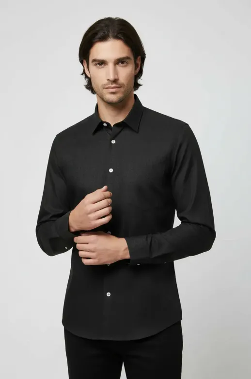 Kendinden Desenli Slimfit Yeşil Gömlek - Wessi - M / Yeşil