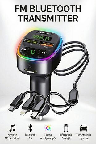 Kensa Kensaşarj Bluetooth Fm Transmitter 3 Usb Portlu Süper Hızlı Araç Şarj Cihazı