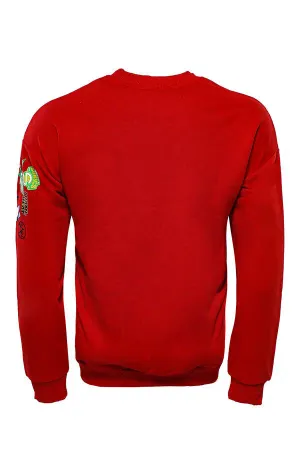 Kırmızı Baskı Detaylı Bisiklet Yaka Sweatshirt - Wessi
