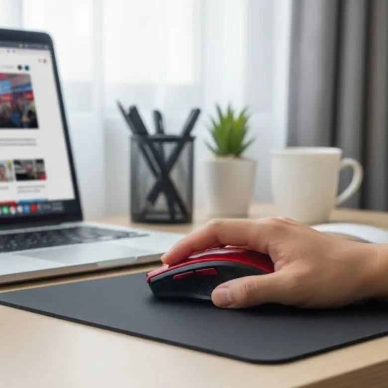 Kırmızı Renkli Baş Parmak Destekli Ergonomik Sessiz Kablosuz Mouse – USB Alıcılı, Ofis ve Oyun İçin Konforlu Bilgisayar Faresi MS6300 (4745)