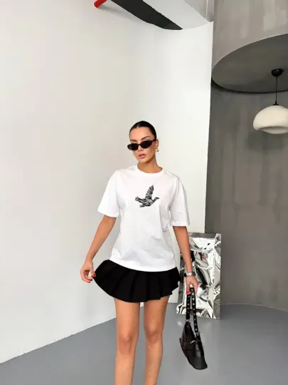 Kısa Kol Baskılı T-shirt - Beyaz - L - Beyaz