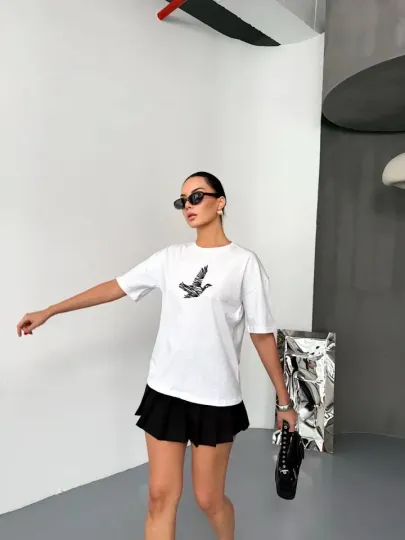 Kısa Kol Baskılı T-shirt - Beyaz - L - Beyaz
