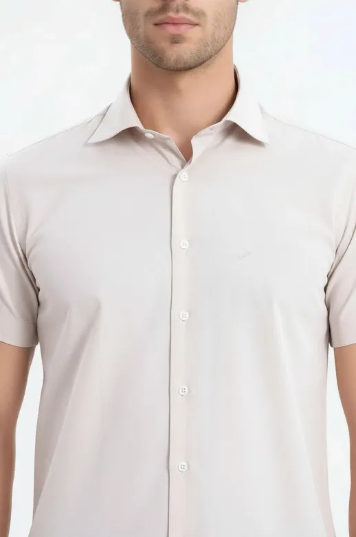 Kısa Kollu Terikoton Slim Fit Krem Erkek Gömlek - Wessi - S / Krem