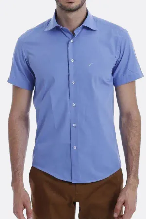 Kısa Kollu Terikoton Slim Fit Mavi Erkek Gömlek - Wessi - S / Mavi