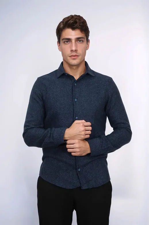 Kışlık Kare Desenli Lacivert Erkek Oduncu Gömlek - Wessi - XXL / Lacivert