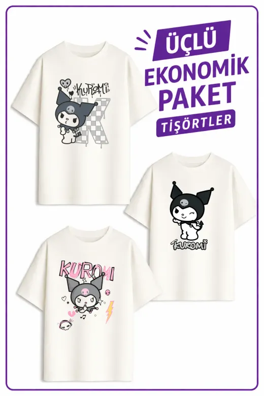 Kız Çocuk 8 Kuro Tasarım 3 lü Ekonomik Paket T-shirtler