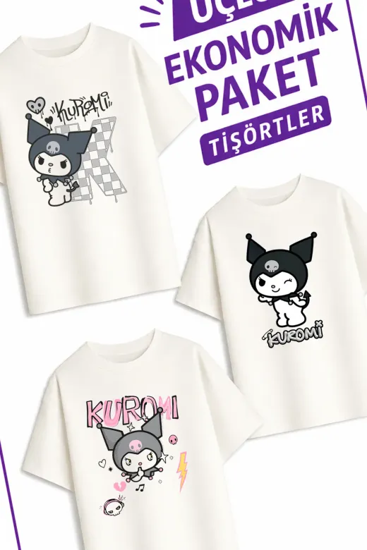 Kız Çocuk 8 Kuro Tasarım 3 lü Ekonomik Paket T-shirtler