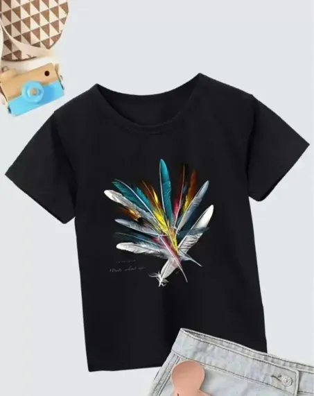 Kız Çocuk Baskılı T-Shirt- Siyah - 13-15 Yaş - Siyah