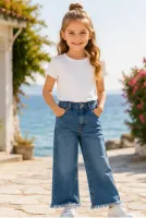 Kız Çocuk Rahat Kalıp Püskül Paça Kot Pantolon