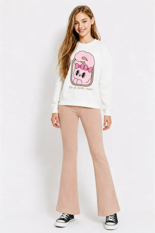 Kız Çocuk Tam Kalıp Üst Oversize Alt Taytlı So Happy Tasarım 194 Alt Üst Takım