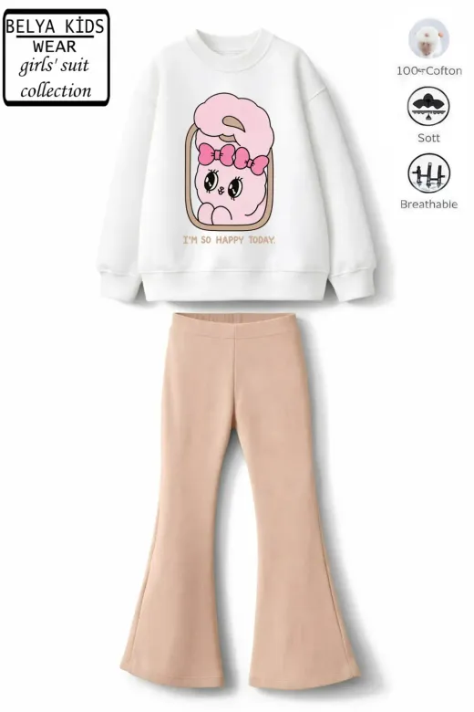 Kız Çocuk Tam Kalıp Üst Oversize Alt Taytlı So Happy Tasarım 194 Alt Üst Takım