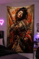 Kızıl Güneş Samurayı – Japon Katana Temalı Dekoratif Duvar Örtüsü