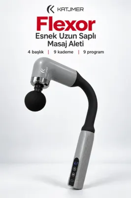 KJ/FX-001 FLEXOR Uzun Saplı Şarjlı Masaj Aleti, 4 Başlıklı, 6 Kademeli, Type-C
