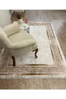 Klasik Desen Çizgili Lateks Deri Taban Saçaksız Salon Halısı - Bej