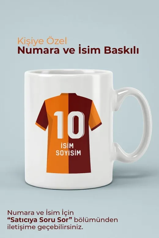 Klein Home özel tasarım galatasaray kupa Sarı-Kırmızı Kişiye Özel Numaralı Desenli Porselen Kupa Bardak